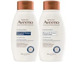 Aveeno Fresh Greens Shampoo & Conditioner Set – Volume & Versterking voor Fijn/Dun Haar – Sulfaatvrij – Rozemarijn, Pepermunt & Komkommer