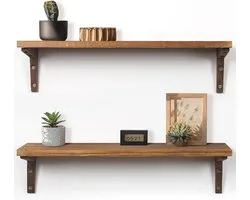 Set de 2 étagères murales rustiques en bois marron foncé 60 cm pour Cuisine chambre - Afuly