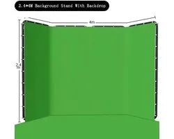 Golaro Green Screen - Achtergrondstandaard + Frame - Green Screen met Statief - Achtergrond - Verstelbare Standaard - 240x400 cm