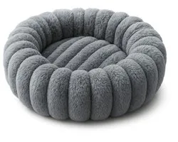 Pecco Kattenmand - Rond 45 cm - Zachte pluche dons - Grijs met ribbels