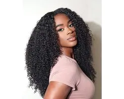 Wig Human Hair Glueless Wig 22 Inch 3 IN 1 Half Wigs With Drawstring Seamless Clip Ins Flip Over Kinky Curly Wear And Go Glueless Kinky Curly Headband Wigs Human Hair with Drawstring For Women