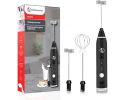 Kitchenwell Elektrische Melkopschuimer - Melkopschuimer handmatig - Melkopklopper - 3 snelheden - Zwart