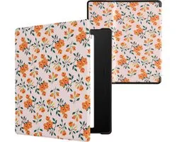 kwmobile e-reader hoesje geschikt voor Amazon Kindle Oasis 10. Generation hoes - E reader flip case met magnetische sluiting - Ereader cover - Gele bloemen design in geel / groen / beige