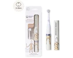Matchstick Monkey - Elektrische Tandenborstel kind - Kindertandenborstel met extra zachte antibacteriële Borstel - Voor Baby & Peuter vanaf 3 maanden - Incl Hygiënische dop - Incl. Batterij - Beige
