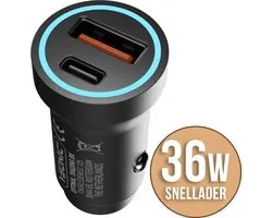 Chargeur de voiture YSONIC - Chargeur rapide universel Duo - Ports USB C et A - Prise allume-cigare Type C - Charge Fast 36 W - Compatible avec Apple, Samsung , Oppo et autres appareils - Zwart