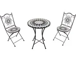 AXI Amélie 3-piece Chaise Bistrot Exterieur Mosaique Noir/Blanc- Structure en métal avec carreaux de céramique - Table Bistrot Extérieur 2 chaises et table.