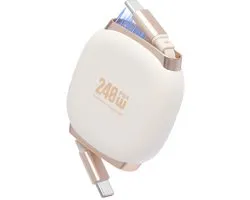 Câble USB C 240 W, rétractable, 1 m, câble de charge rapide PD3.1 avec fente magnétique, longueur réglable en 5 étapes, câble USB-C pratique adapté pour iPhone 16/15, Galaxy S25/24 - beige