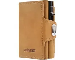 perkyone Trifold Men's Wallet with Pop Up Card Holder, Card Slot, Coin Compartment, Genuine Leather Wallet with RFID Protection, Slim Wallet with Gift Box, Elegant Wallet for, Brown, Compact, Trifold