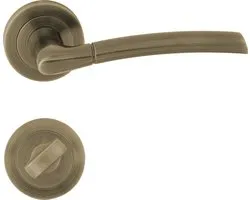 Ensemble de tabourets Domino, ensemble de toilettes et de salle de bains | avec rosaces rondes | pour portes de salle de bains | Ensemble de toilette | ferrures de porte en aluminium | marron | PRESTO-R M3
