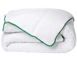 Vente-unique Gematigd dekbed met natuurlijke anti-huisstofmijtbehandeling van DREAMEA in microvezel - 240 x 260 cm - 300 g/m² - Groene bies - AZYLIA II