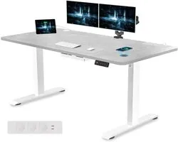 Devoko Height Adjustable Electric Desk with Induction Charger, 160 x 80, USB Charging Port and 3 Power Outlets, Electric Standing Desk with 3 Memory Heights, Grey