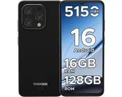 DOOGEE N55 - Smartphone - 16 GB RAM + 128 GB ROM（2TB/TF） - 6.56 inch + 90Hz IPS - 4G Dual SIM - 5150mAh - Android 16 - 5G WiFi - Face ID - GPS - Widevine L1 - Zwart