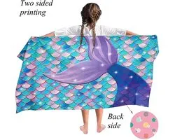 Ulticool Microvezel Handdoek - Zeemeermin - Badhanddoek Strandhanddoek - Kinderen - Sneldrogend Badlaken - 140 x 70 cm - voor Reizen Sport Yoga – Lichtgewicht Reishanddoek - Microfiber - Paars Roze - Meisje