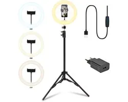 Infinity Goods Ring Light Met Statief - LED - 3 Kleuren - Verstelbaar Statief Tot 186m - Inclusief Stekker - Selfie Ringlight voor Tiktok / Instagram / Youtube / Streaming / Thuis Werken - Zwart