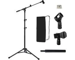 Microfoonstandaard of Statief voor Blue Yeti, Samson Q2U, Fifine K6 K688 | Vloerstandaard voor Zang, Podcast – Stevige Voet, Verstelbare Hoogte, Draagtas, 5/8-inch Adapter, 2 Clips, Kabelbinders
