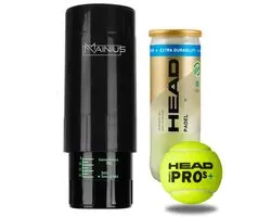 MAINIUS® – Régulateur de pression Balles de padel – Comprend 3 Balles de padel Head Pro S+ – Accessoire de Padel Tennis – Tube de pression d'air