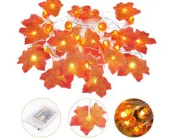 Halloween Decoratie - Halloween Lichtslinger - Herfst Decoratie Lichtslinger - Batterij Aangedreven - Sdoornblad & Pompoen - Sfeerverlichting Binnen & Buiten - Voor Thanksgiving en Halloween - Binnen en Buiten Herfstslinger - 10m | 80 LED‑lampjes
