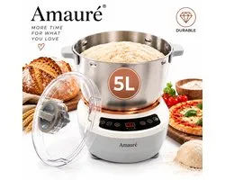 Amauré Deegmachine - 5L - Deegmachine - Deegkneedmachine - Mixer met Gisting Functie - Keukenmachines - Keukenmixer - Keuken machine -25-38 ° C - Wit