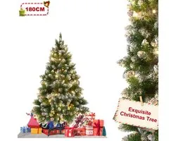 Sapin de Noël artificiel avec Siècle des Lumières LED - 1,8 m - Branches réalistes en PVC effet neige - Sécurité enfant et ignifuge - Support inclus