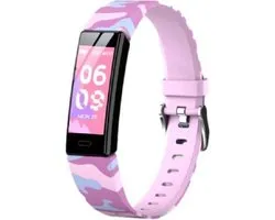 West Watches Model Wood Activity Tracker Stappenteller - Smartband - Sporthorloge Tieners/Kinderen - Camouflage roze