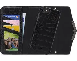 Mobilize Telefoonhoesje geschikt voor Apple iPhone SE (2022) Hoesje | Mobilize Elegant Magnet Uitneembare 2in1 Clutch | Pasjeshouder voor 3 Pasjes | Telefoonhoesje voor Pinpas / OV Kaart / Rijbewijs - Black Croco | Zwart