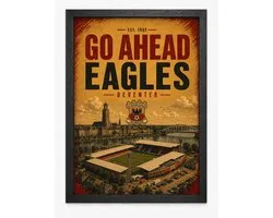 Go Ahead Eagles Poster | Deventer skyline | De Adelaarshorst | Retro Voetbal Wanddecoratie | Inclusief Zwarte A3 Lijst