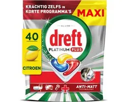 Dreft Platinum Plus Capsules Lave Vaisselle - Citron - 40 Capsules - Technologie Anti-Terne
