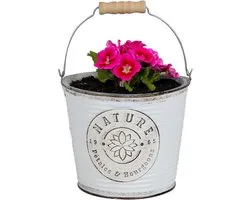 Sunnydays Emmer/plantenpot/bloempot - zink - ivoorwit - D23 x H22 cm