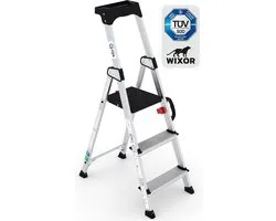 Wixor Trapladder Handyman | Huishoudtrap 3 treden | Professionele trap | Enkel Oploopbare trap | Keukentrap | Trapladder | Tuv-gecertificeerd | EN131