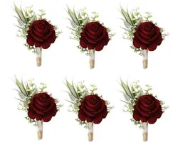 Ansofi Set van 6 wijnrode boutonniere voor beste mannen bruidegom bordeauxrode knoopsgaten voor bruiloft feest prom decoratie