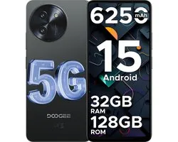 DOOGEE Note59 5G - Smartphone - Mobiele Telefoon - 32 GB RAM+128 GB ROM (2TB/TF) - Android 15 - 6250 mAh - 6,75 inch HD+ 120 Hz -Face ID - AI camera- Dual SIM - NFC - Zwart