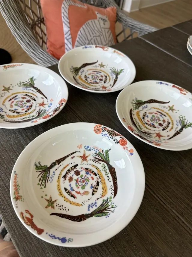Nikko Perception China Set Of 4 Wide Rim Soup Pasta Salad Bowls Japan Whimsical