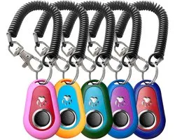 5 Stuks Honden Klikker - Clicker Hondentraining - Klikker voor Dierentraining - Honden Trainer - Katten Hulpmiddel - Met Polsbandje - Voor Honden, Katten, Paarden, Vogels of Andere Dieren - 5 Kleuren