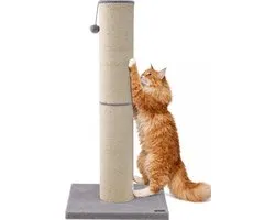 Arbre à chat Jake and Jacky pour grands chats - Gris/Crème - Avec balle de jeu - 56x56x120 cm - Ø Poteau à gratter en sisal 20 cm
