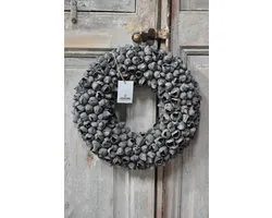 Couronne - Krans Ø 40cm Coco fruit donker grijs antraciet / grey smoke - Krans gedroogd kokosfruit Ø 40 cm - Landelijk sober robuust.
