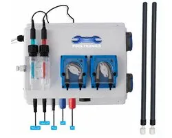 POOLTRONICS PRO Système de dosage automatique pH et chlore et mesure de température Piscine avec Wifi – Traitement de l'eau de piscine – Contrôleur pH Redox – Dosage automatique – Pré-assemblé avec interrupteur de débit / interrupteur de niveau