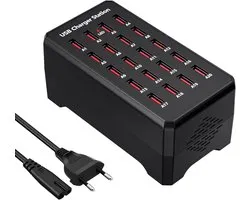 lader multiple, 20 poort desktop USB A hub voeding, 100W usb multi-lader, compatibel met iPhone12/13/14/15/16/Samsung galaxy S22/S23/S24/S25/Google Pixel/Tablets