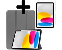iPad 10 2022 Cover Luxe Case Book Case Hard Cover With Pencil Holder With Screen Protector - iPad 2022 Case Bookcase - Grijs