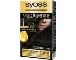 Syoss Oleo Intense 1-10 Haarverf - Intens Zwart - Permanente Haarkleuring - Ammoniakvrij - Met Voedende Oliën - 100% Grijsdekking - Langdurige Kleur - 1 stuk
