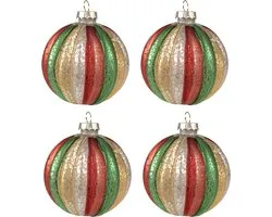 Clayre & Eef Boule de Noël set de 4 Ø 8x8 cm Rouge Vert Verre