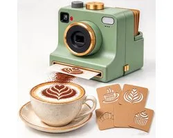 Koffieprinter - 3D Latte Art Printer - Printer - Latte Art Camera met één klik - Inclusief vier kaarten - Gebruiksvriendelijk - Herbruikbaar poedergereedschap - Geschikt voor cappuccino's en lattes - Groen - Willekeurige kaarten