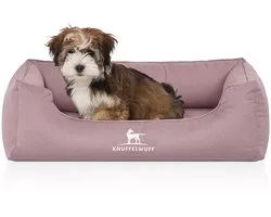 Knuffelwuff orthopedisch waterafstotend hondenbed Leon van velours met handgeweven karakter M-L 85 x 63cm roze