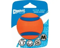Chuckit! Ultra Ball – Hondenspeelgoed – Hondenbal – Apporteerspeelgoed – Duurzaam rubber - M – Ø 6 cm – Oranje/Blauw - 1 Stuks