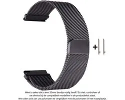 Zwart Milanees Stalen horloge Bandje voor 20mm Smartwatches (zie compatibele modellen) van Samsung, Pebble, Garmin, Huawei, Moto, Ticwatch, Citizen en Q – Maat: zie maatfoto – 20 mm black milanese smartwatch strap - Gear S2