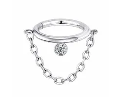 Segment Ring Helix Tragus Piercing met Kettinkje en Kristal – Clicker – Chirurgisch Staal – 8 mm – 1.2 mm