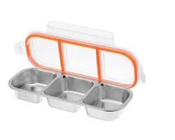 Lunchbox - Bento Box - Herbruikbaar - RVS - 3 Compartimenten - Snackbox met drie compartimenten en deksel - Volwassenen en Kinderen - Geschikt voor school, op reis, thuis, enz - 600 ml - Zilver