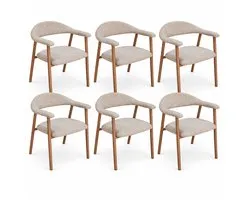 DS4U® - Quinn basic eetkamerstoel - Set van 6 - Naturel - Stof - Met armleuning