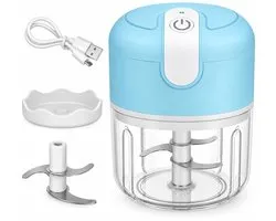 COCHO® Elektrische Hakmolen – USB Oplaadbaar – Mini Chopper 250 ml – Draadloos – Voor Groenten, Babyvoeding & Meal Prep – Licht Blauw + Een snellader