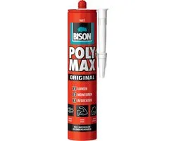 Bison Poly Max Original wit koker 425g, montagelijm, lijmen, monteren en afdichten,unieke SMP technologie, oplosmiddelvrij, binnen en buiten, vrijwel alle ondergronden