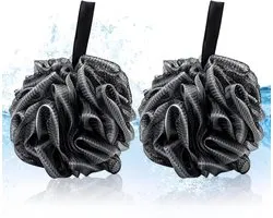 2 Pièces Éponge de Bain Douche Loofahs, Super Doux Nylon Bain Scrunchies Body Wash Puff Pack, Douche Exfoliante Scrubber Fournitures Salle de Bain (Zwart)